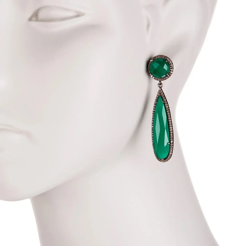ADORNIA FINE Gillian Green Onyx Teardrop Earrings - Picture 1 of 3